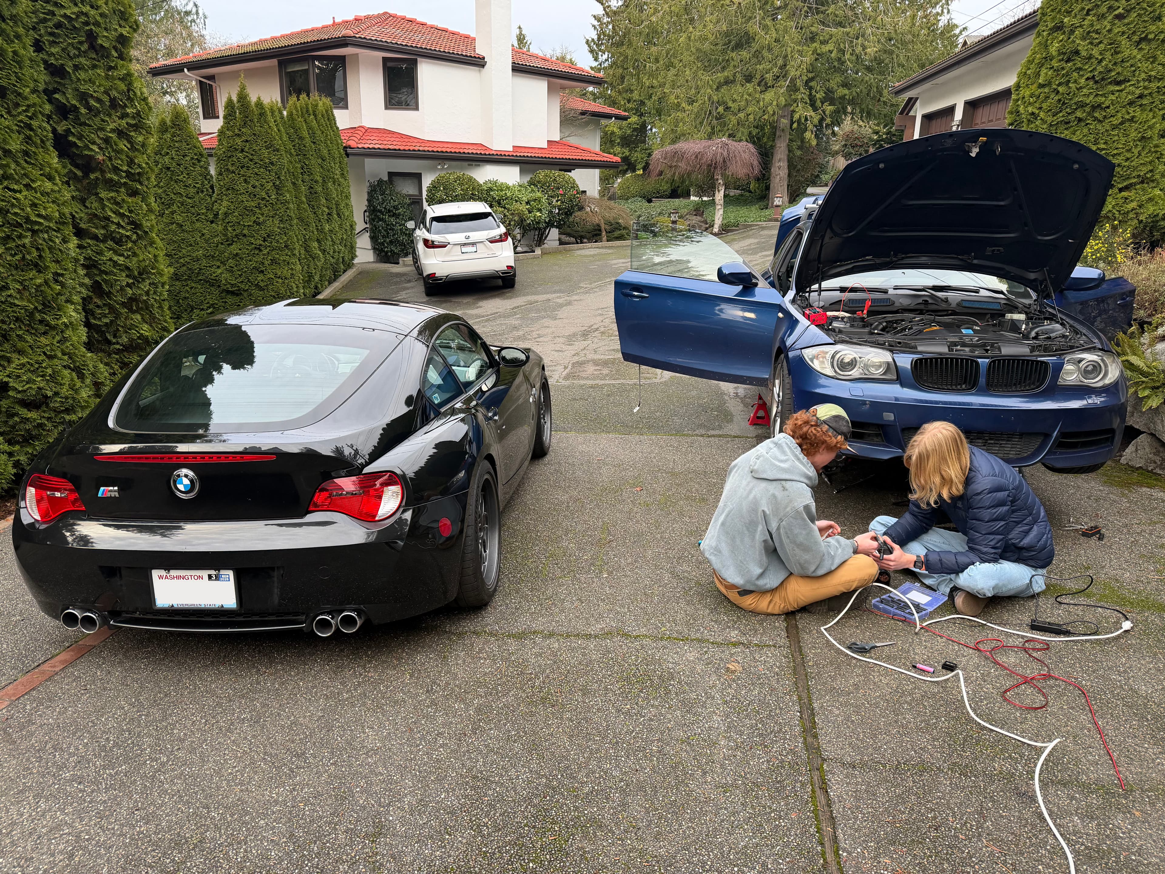 Friends helping wire and assemble